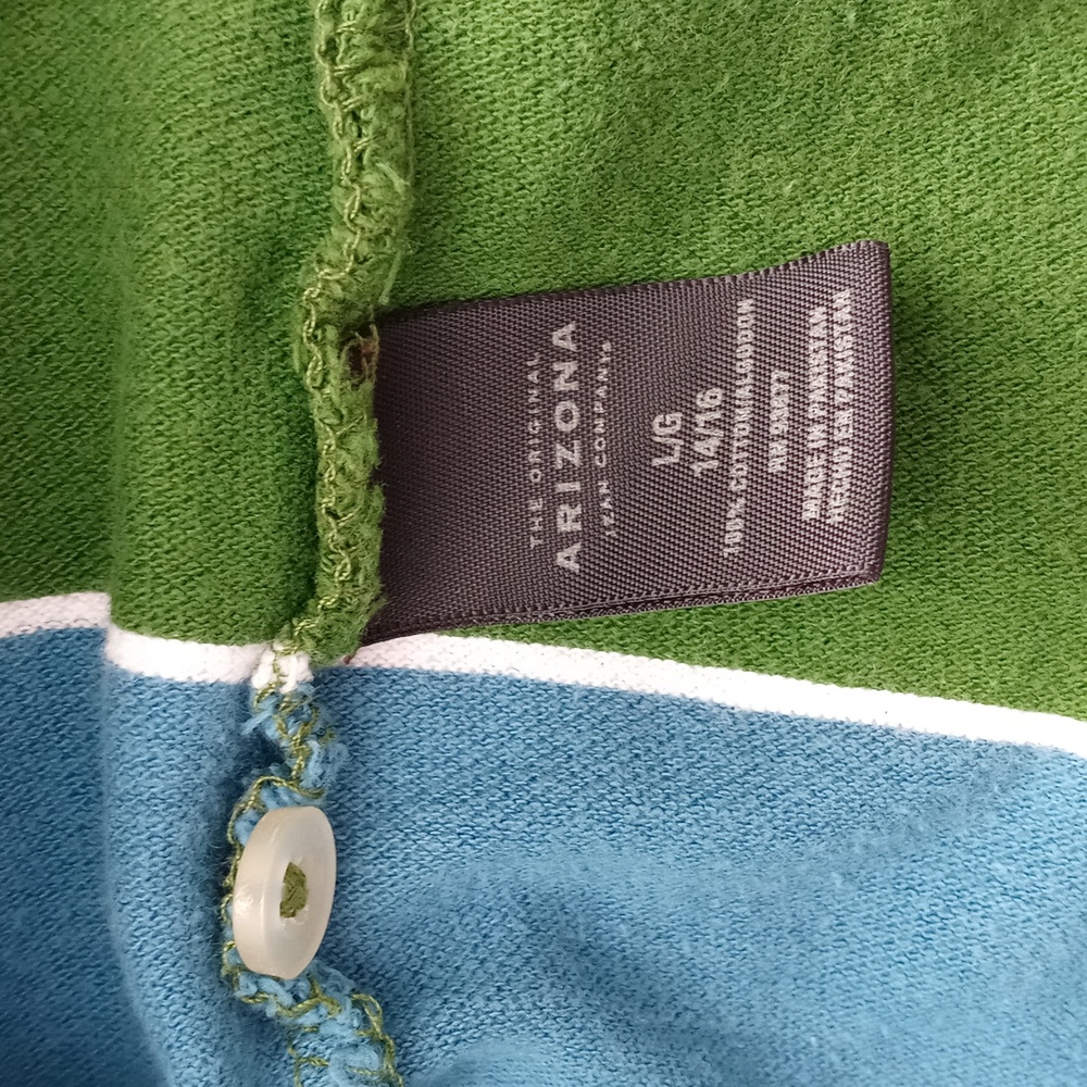 Arizona Youth Striped Short Sleeve Polo Shirt. Size L /G (14-16). Blue, Green - Picture 12 of 13